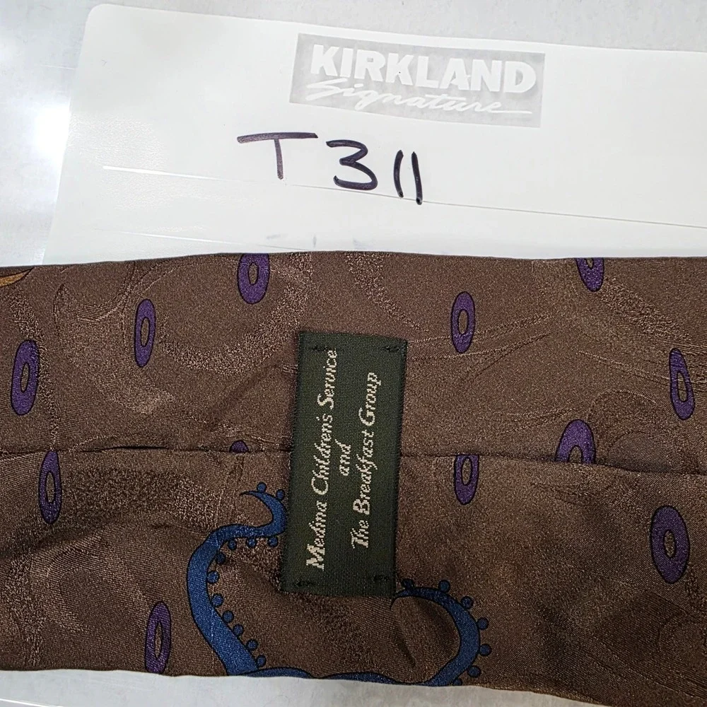 Medina Childrens Service Silk Tie Brown Blue Abstract Tentacle Wide Necktie USA